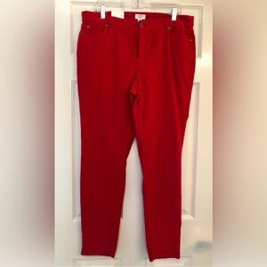 Crown & Ivy Vibrant Red Velvet Skinny Pants